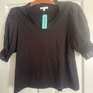 Design History Black Blouse with Sheer Sleeves